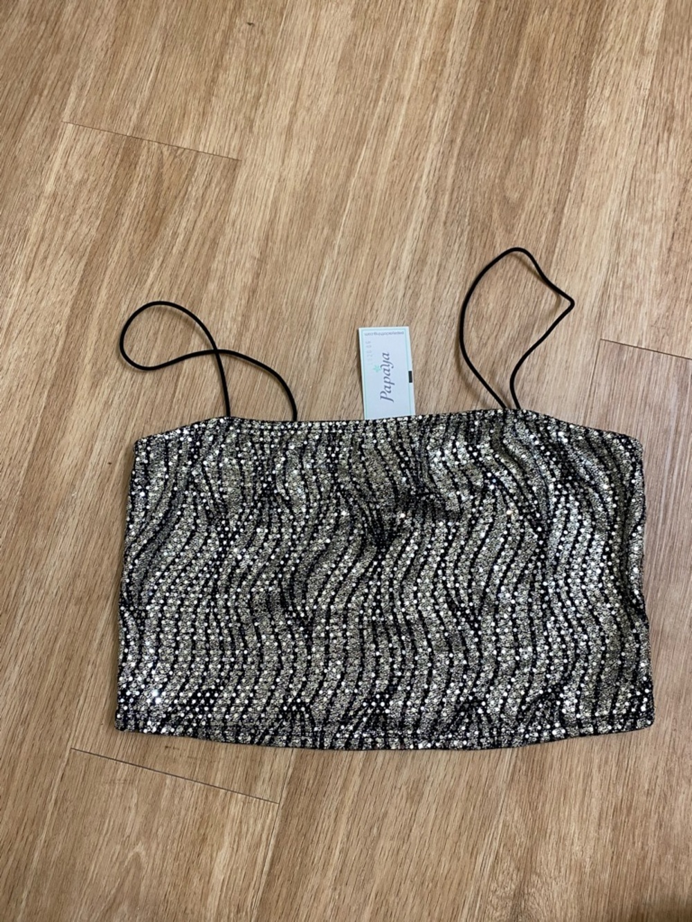 Papaya Black and Silver Sequin Wave Crop Cami